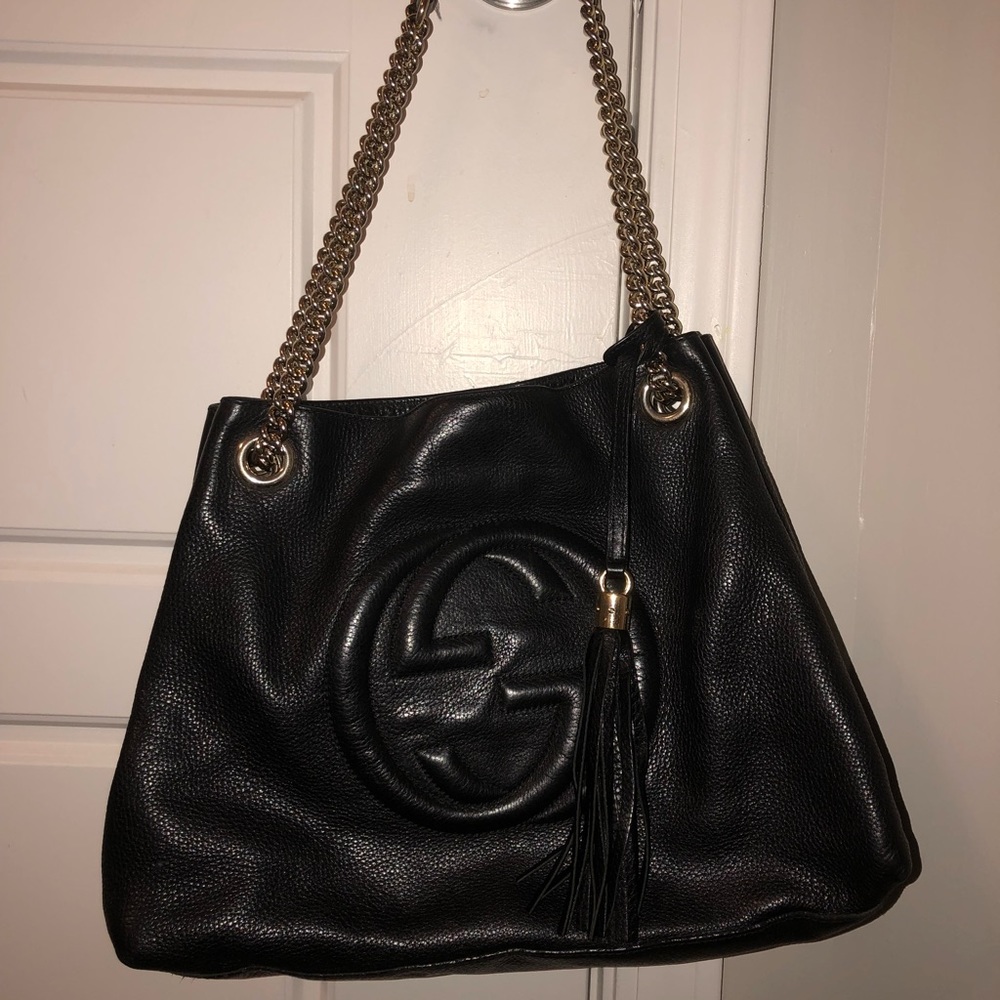 Gucci Soho Medium Double Chain Strap Black Tote